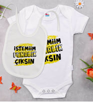 BK Kids İstemiim Fenalık Çıksın Tasarımlı Beyaz Bebek Body Zıbın ve Mama Önlüğü Hediye Seti-1