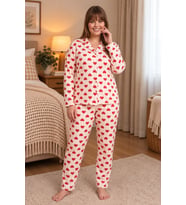 Mirano 9850 Uzun Kollu Şardonlu Soft Kışlık Düğmeli Büyük Beden Kalpli Kadın Pijama Takımı