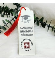 30 Adet  Mezuniyet Hatırası Logo Baskılı Kitap Ayracı Ahşap-
