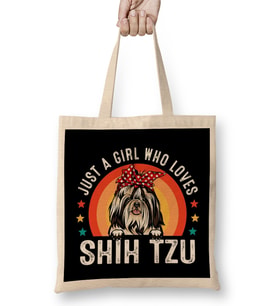Vintage Shih Tzu Dog Design For Dog Lover Bez Çanta Uzun Saplı