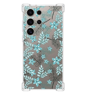 PrintiFy S24 Ultra Uyumlu Köşe Korumalı Floral Su Yeşili Tasarımlı Şeffaf Silikon Kılıf