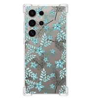 PrintiFy S24 Ultra Uyumlu Köşe Korumalı Floral Su Yeşili Tasarımlı Şeffaf Silikon Kılıf