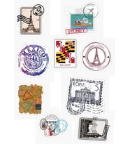 Pul Tasarımlı Vintage Dünya Şehirleri Temalı Sticker Seti