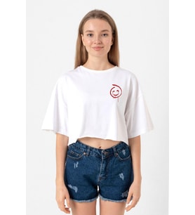 The Mentalist Red John Pocket Beyaz Kadın Crop Tshirt