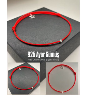 925 Ayar Gümüş Yıldız Charm Dorika Kırmızı İp Şans Bilekliği