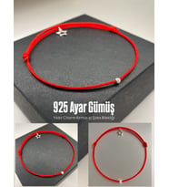 925 Ayar Gümüş Yıldız Charm Dorika Kırmızı İp Şans Bilekliği