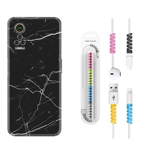 General Mobile GM 21 Pro GM 22 Pro Plus Kılıf Kablo Koruma Spiral Silikon Siyah Mermer 1299