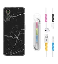 General Mobile GM 21 Pro GM 22 Pro Plus Kılıf Kablo Koruma Spiral Silikon Siyah Mermer 1299
