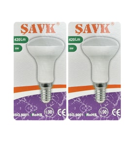 (2 Adet) Şavk 6W (37W) Sarı Işık (3000K) E14 Duylu (İnce Duy) Led R50 Ampul