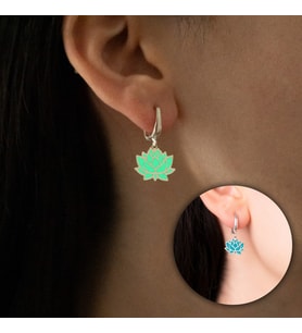 925 Ayar Gümüş Gece Parlayan/Fosforlu Lotus Tasarımlı Kadın Küpe