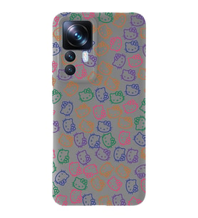 Xiaomi Mi 12T Pro Uyumlu Lansman Kılıf Hello Kitty Tasarımlı İçi Kadife Kapak-Gri (Şeffaf)