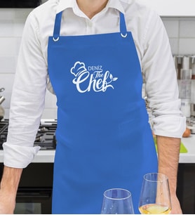 BK Gift Kişiye Özel İsimli Chef Tasarımlı Profesyonel Saks Mavi Mutfak Önlüğü, Aşçı Önlüğü, Şef Önlüğü, Arkadaşa Hediye-11