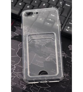 iPhone 7 Plus / 8 Plus Uyumlu Kredi Kartlıklı Şeffaf Kılıf Kamera Korumalı (Renksiz)