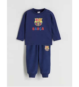 LCW baby Lacivert Bisiklet Yaka Barcelona Baskılı Erkek Bebek Eşofman Takım