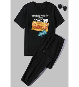 Unisex Hurry Up Baskılı 2'li Eşofman Takımı (Siyah)