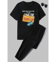 Unisex Hurry Up Baskılı 2'li Eşofman Takımı (Siyah)