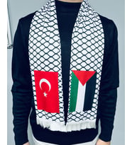 Türk ve Filistin Bayraklı Atkı (Siyah - Beyaz)