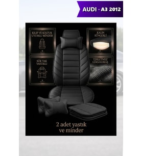 audi a3 2012 Koltuk ve Kılıf uyumlu Minder Siyah Lüks Yastık 2 Minder 2 Yastık