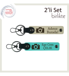 Her Pozda Sizi Anımsatsın, Kamera Temalı, Kişiye Özel Anahtarlık Takımı, Sütlü Kahve-Turkuaz