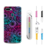 Oppo A5S A15 A16 A54 A55 A73 A74 Kılıf Kablo Koruma Spiral Silikon Colurful Mandala 1667