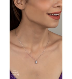 SWAROVSKİ CRYSTAL DİK DÖRTGEN BAGET  925 AYAR GÜMÜŞ KOLYE
