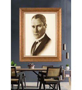 Altın Varaklı Çerçeveli Paspartulu Atatürk Tablo nh250 (Gold)