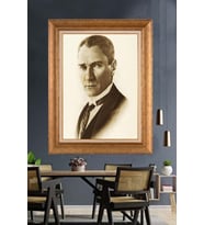 Altın Varaklı Çerçeveli Paspartulu Atatürk Tablo nh250 (Gold)