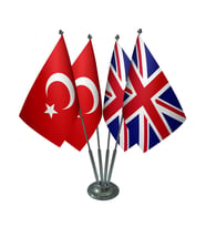 Masa Üstü İngiltere Bayrağı Türk Bayrağı Dörtlü Krom Direk Masa Bayrak Seti