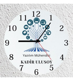 Kişiye Özel İsimli Yazılım Mühendisi Cam Duvar Saati 30x30 cm - Bilgisayar Mühendisliği Meslek Hediyesi