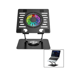 Lunaev Katlanabilir Laptop Stand Metal - Soğutucu Fan RGB Işıklı 360° Dönebilen Fan 2 USB Soket