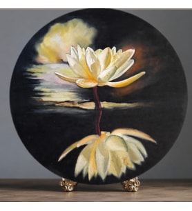 Lotus çiçeği elemeği yağlıboya tablo.Duvar pano