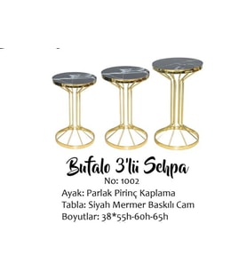 Brc Bufalo 14056 Zigon Siyah Mermer Temper cam GOLD Renk Kaplam Metal Ayak Elyapı