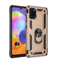 Samsung Galaxy A31 Kılıf Metal For Car Yüzüklü Standlı Military Ring Serisi (Altın)