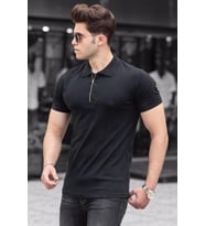 Madmext Fermuarlı Polo Yaka Siyah Erkek Tişört 4636