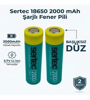 Sertec 18650 Şarjlı Pil 2000mAh Fener Pili 3.7V Li-ion Başlıksız Düz 2li