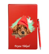 Kişiye Özel Köpek Tasarımlı Kırmızı Defter Kalem Hediye Seti