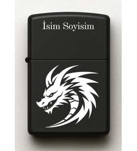 Ejderha Desenli Kişiye Özel İsimli Siyah Benzinli Metal Çakmak 2