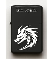 Ejderha Desenli Kişiye Özel İsimli Siyah Benzinli Metal Çakmak 2