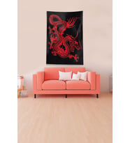 Siyah Kırmızı Ejderha Leke Tutmaz Kadife Kumaş Duvar Örtüsü Duvar Halısı Tapestry