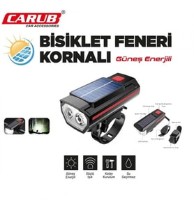 Carub Güneş Enerjili Kornalı Bisiklet Feneri LED Işıldak