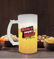 BK Gift Kişiye Özel Dünyanın En Yakışıklı Babası Tasarımlı Buzlu Cam Bira Bardağı 50cl-1 (Beyaz)