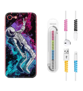 Apple iPhone 5 6 7 8 Plus Se XR Kılıf Kablo Koruma Spiral Silikon Astronot Signs 1753