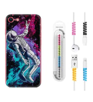 Apple iPhone 5 6 7 8 Plus Se XR Kılıf Kablo Koruma Spiral Silikon Astronot Signs 1753