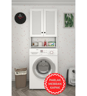 Kenzlife membran çamaşır makinesi dolabı veronika byzbyz panjur 180*066*20 mebran kapak MDF gövde çift kapaklı arkalıksız (Beyaz-Gri)