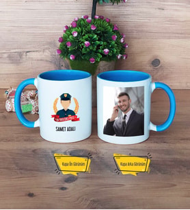 Erkek Polis Kupa Bardak Mavi Fotoğraflı Polisler Günü Hediyesi