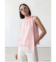 LCW Comfort Pembe Şal Detaylı Dik Yaka Puantiyeli Bluz