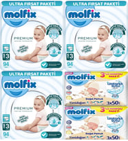 Molfix Premium Bebek Bezi Beden:3 (4-9KG) Midi 282 Adet Ultra Fırsat Pk + 6 Adet Islak Mendil