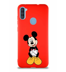 Samsung Galaxy A11 Soft Premier Kapak Mickey Mouse-A Tasarımlı Silikon Kılıf - Kırmızı (Şeffaf)