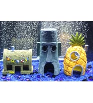 Spongebob Kare Pantolonlar Resmi Lisanslı 3 Parça Akvaryum Süsleme Paketi - Spongebob'un Ananas Evi, Squidward'ın Paskalya Adası Evi ve Krusty Krab