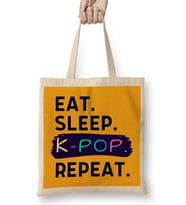 Eat Sleep Kpop Repeat Funny Quote Bez Çanta Uzun Saplı